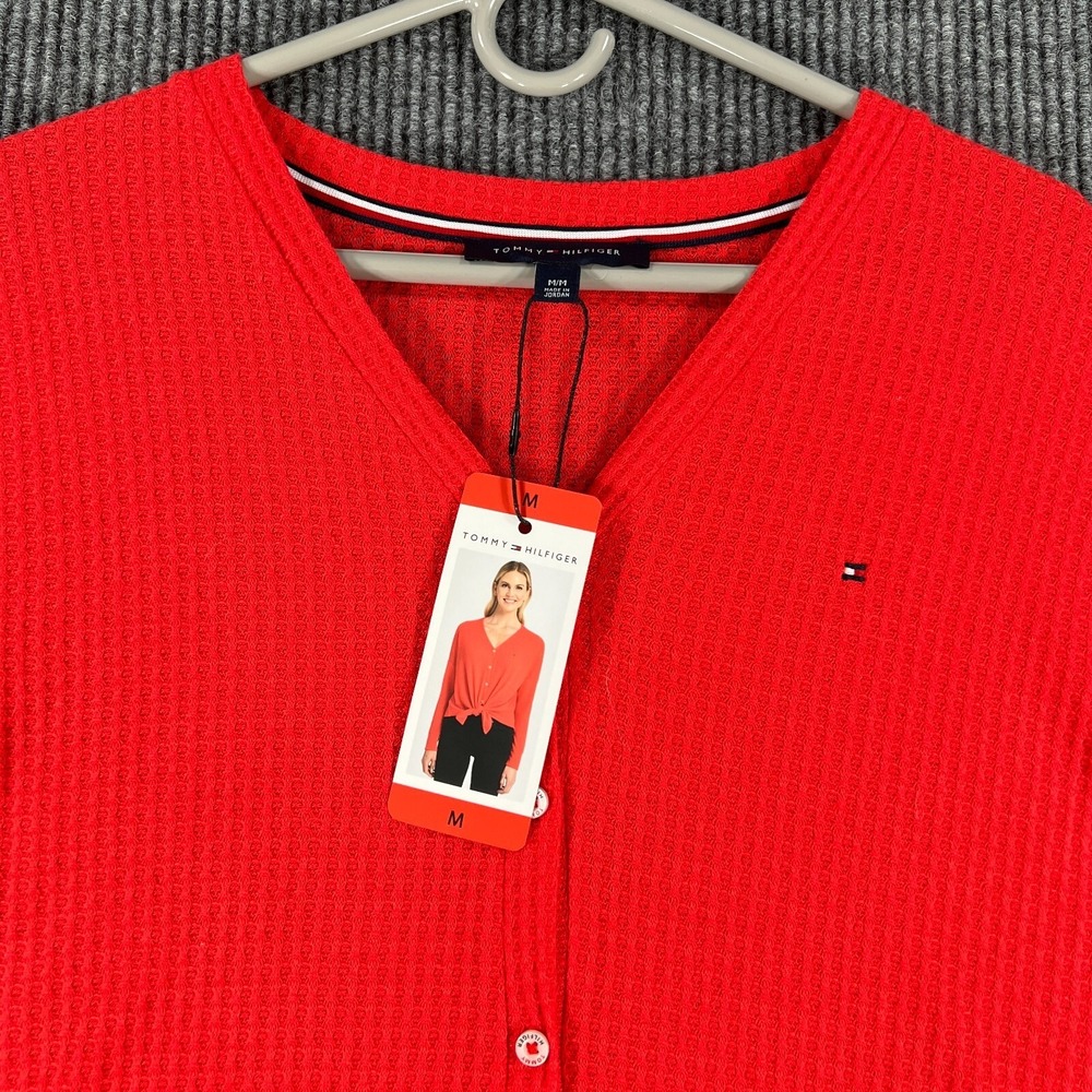 Tommy Hilfiger Sweater Womens Medium‎ Red Long Sleeve Cardigan Casual New